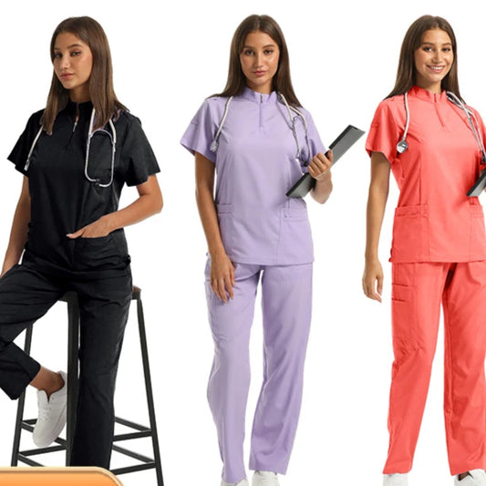 Short Sleeve Medical Scrubs with Stand Collar