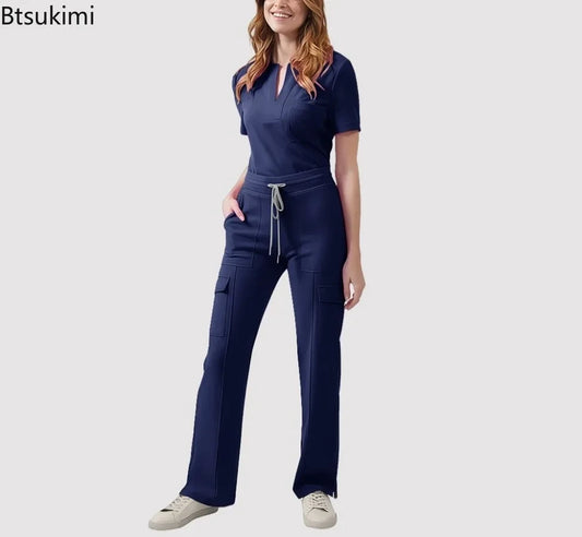 Women's V-Neck Scrub Top and Pants Set for Medical Workwear